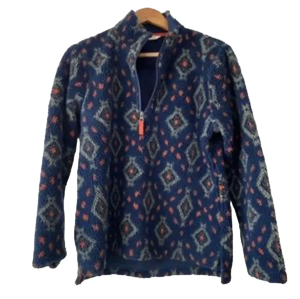 Orvis Sherpa Fleece Snow River Quarter Zip Pullover Womens L Aztec Southwestern